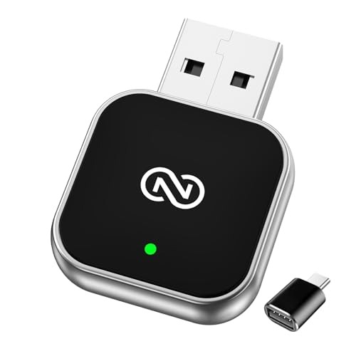 TESTE Adaptador sem fio CarPlay para iPhone 2026 Adaptador sem fio Apple CarPlay tamanho mini com cabo USB e USB-C Plug and Play Conexão estável e sem atrasos