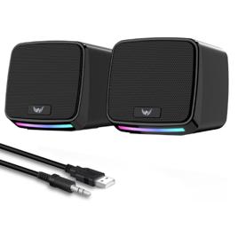Alto-falantes RGB para PC, alimentação USB, conector de áudio de 3,5 mm, compacto - preto