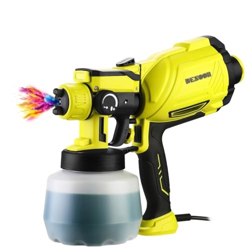 DESOON Pistola de Pintura 1600W Elétrica Pulverizador de Tinta Profissional 1200ml 100 din-s Com 4 Bicos de Cobre E Controle de Fluxo para Casa e Jardim