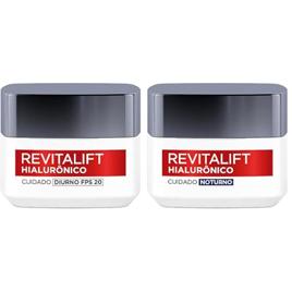Kit Creme Facial Anti-idade L'Oréal Paris Revitalift Hialurônico Noturno + Diurno FPS 20, 49g
