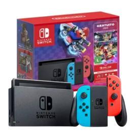 Nintendo Switch 32GB + Mario Kart 8 Deluxe, cor Vermelho Néon, Azul Néon e Preto